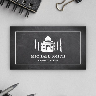 Tarjeta De Visita Pizarra Negra Agente de Viajes Taj Mahal Blanco