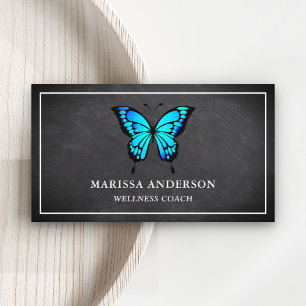 Tarjeta De Visita Pizarra negra elegante mariposa azul