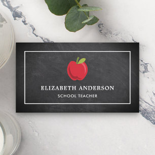Tarjeta De Visita Pizarra Negra Manzana Roja Profesor