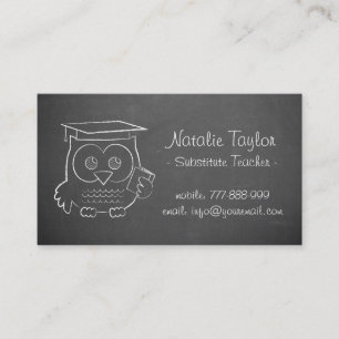 Tarjeta De Visita Pizarrón Gris Búho Lindo Garabato Profesor Sustitu