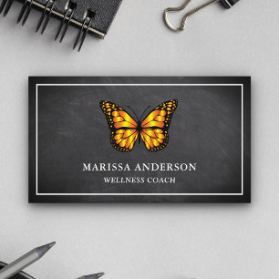 Tarjeta De Visita Pizarrón negro elegante mariposa monarca naranja