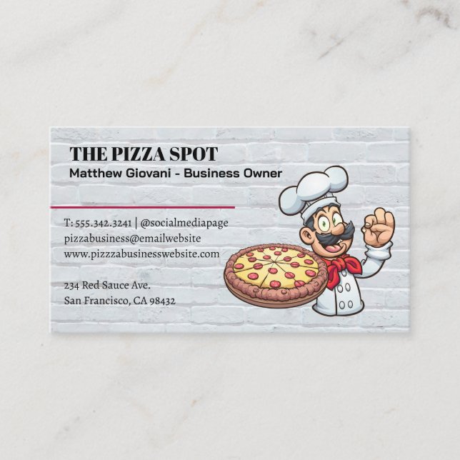 Tarjeta De Visita Pizza Chef Holding Pie (Anverso)