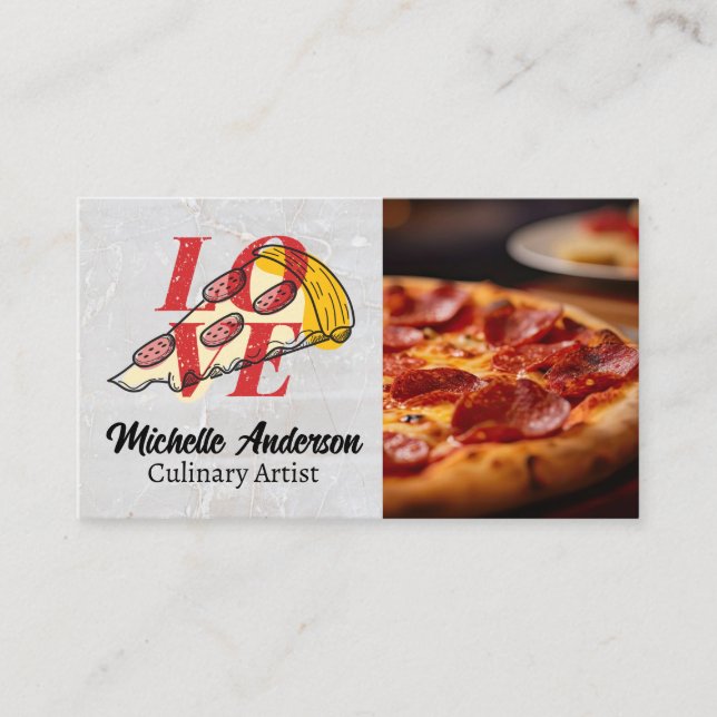 Tarjeta De Visita Pizza Pepperoni | Baraja de amor de pie (Anverso)