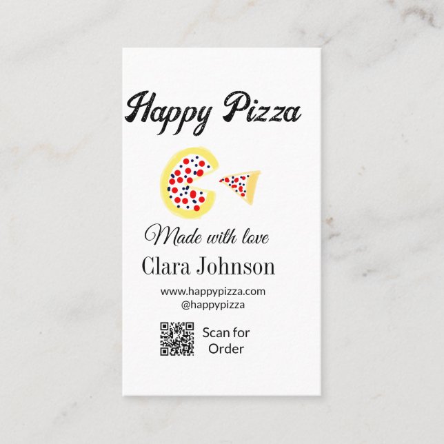Tarjeta De Visita Pizza restaurant cafe pizzeria scan QR code order  (Anverso)