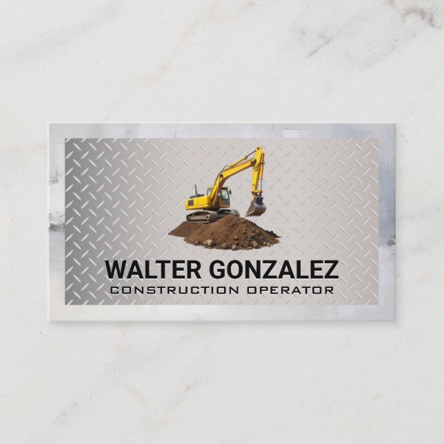Tarjeta De Visita Placa de acero Metalizado | Excavator Digging Eart (Anverso)