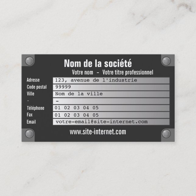 Tarjeta De Visita placa del constructor (Anverso)