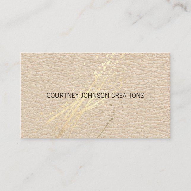 Tarjeta De Visita Placa expresiva de oro | Textura de cuero (Anverso)