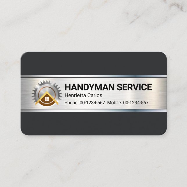 Tarjeta De Visita Placa Metalizado De Cepillo De Plata Para Handyman (Anverso)