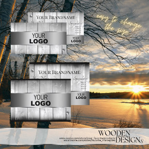 Tarjeta De Visita Placas blancas de madera con el logotipo de madera