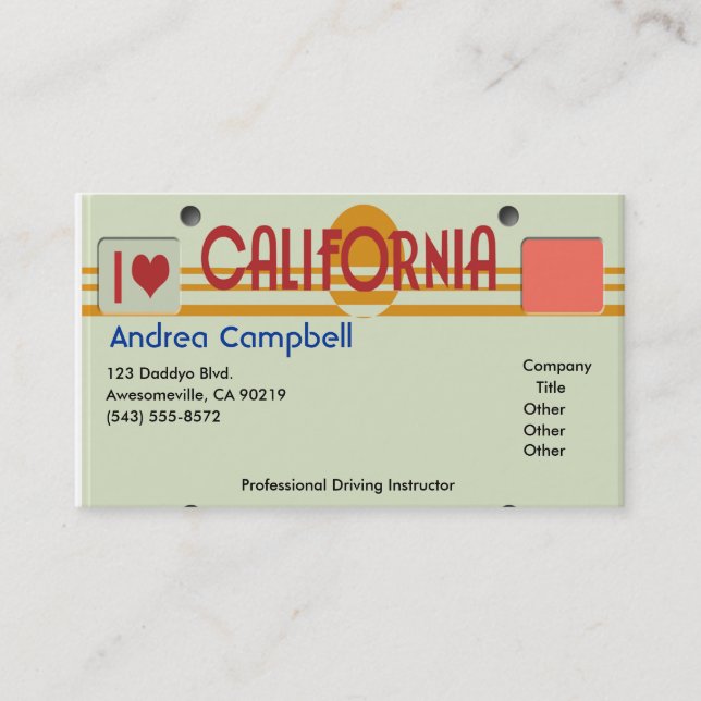 Tarjeta De Visita Placas de California (Anverso)