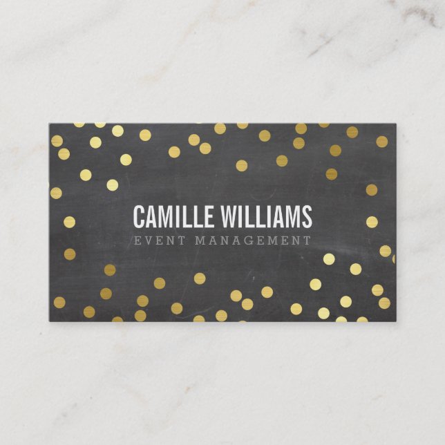 Tarjeta De Visita PLAIN BOLD MINIMAL confetti dorado elegante pizarr (Anverso)