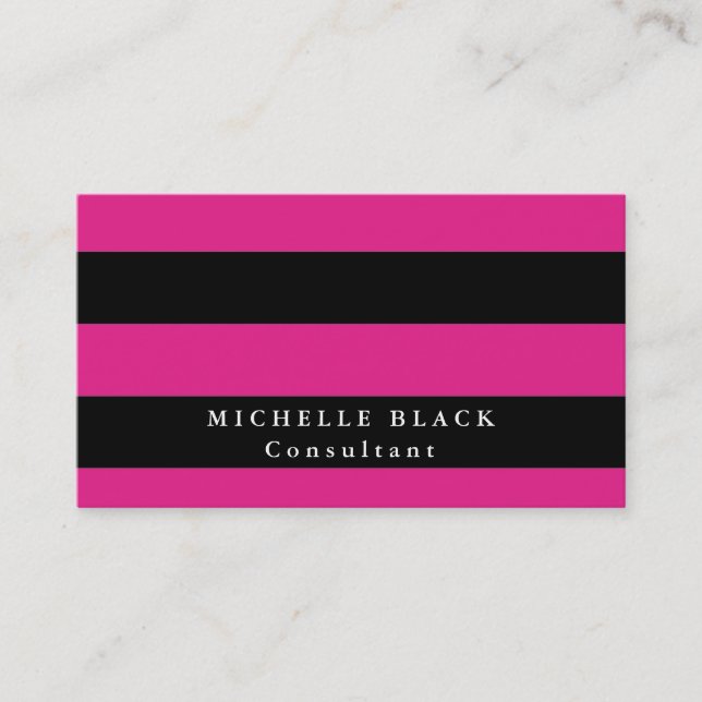 Tarjeta De Visita Plain Elegant Pink Black Stripes Profesional (Anverso)