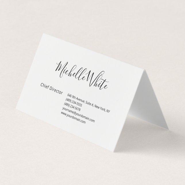 Tarjeta De Visita  Plain Elegant White Professional Modern (Anverso)