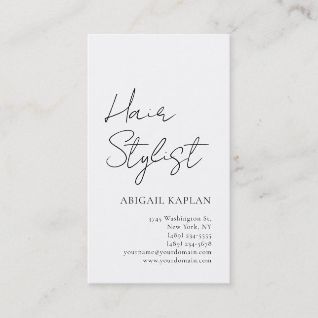 Tarjeta De Visita Plain Hair Stylist Modern Minimalist Elegant (Anverso)