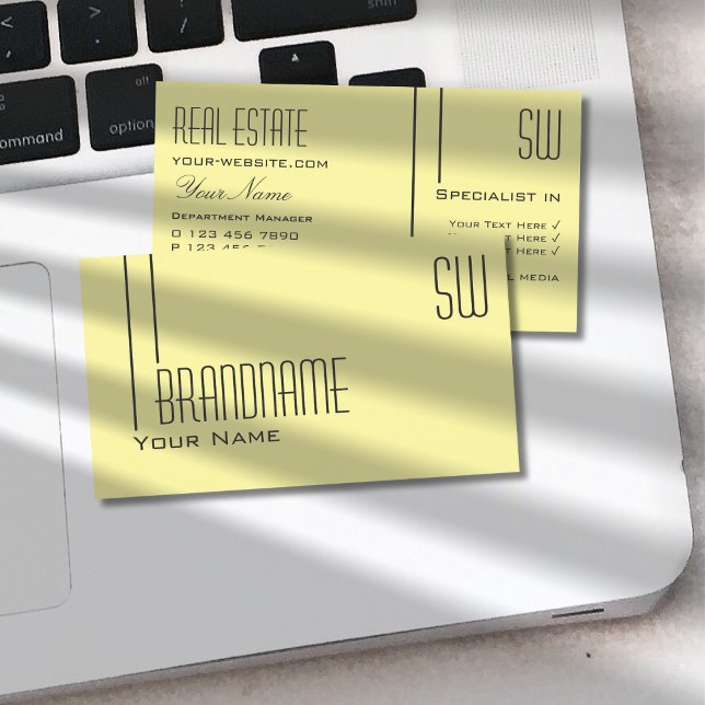 Tarjeta De Visita Plain Pastel Amarillo con Iniciales Profesionales (Subido por el creador)