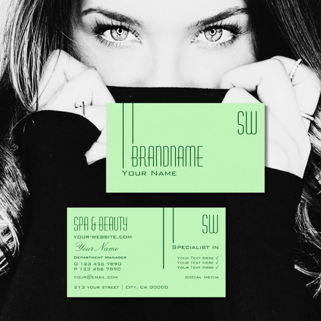 Tarjeta De Visita Plain Pastel Verde con Iniciales de Moda Profesion (Subido por el creador)