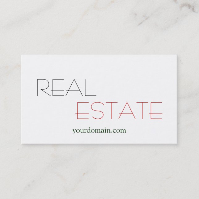 Tarjeta De Visita Plain White Real Estate Agent Trendy Business Card (Anverso)
