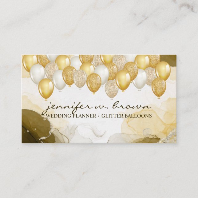 Tarjeta De Visita Plan de fiesta con globos Ombre Gold (Anverso)