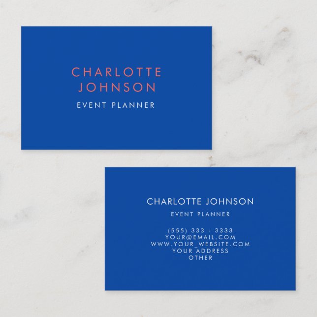 Tarjeta De Visita Planador de eventos profesionales Cobalt Blue (Anverso / Reverso)