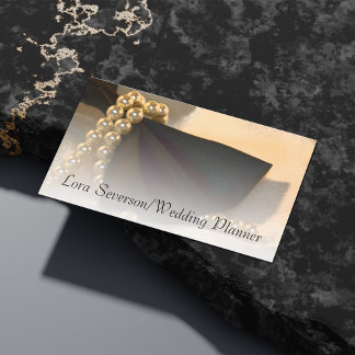 Tarjeta De Visita Planeador de bodas Black Bow Tie and White Pearls