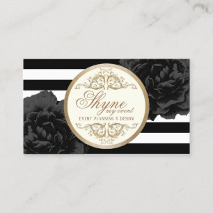 Tarjeta De Visita Planeamiento de eventos Black Floral Moderne Strip