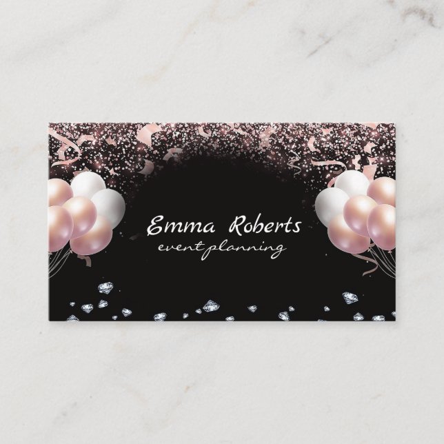 Tarjeta De Visita Planeamiento de eventos modernos de globos negros  (Anverso)