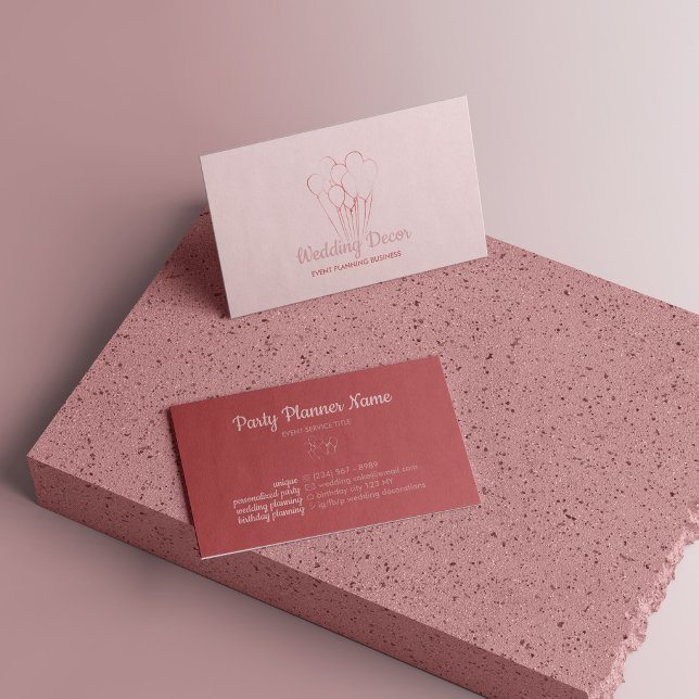 Tarjeta De Visita Planificación de eventos estéticos de Rosa de glob (Balloon Rose Gold Aesthetic Event Planning Business Card)