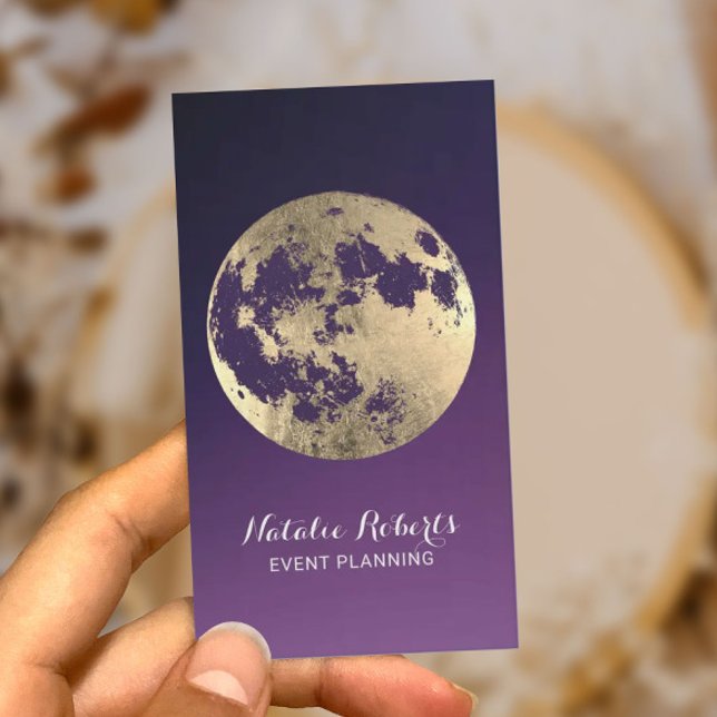 Tarjeta De Visita Planificación de eventos Gold Moon Modern Purple (Subido por el creador)