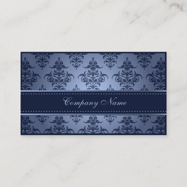 Tarjeta De Visita Planificador azul elegante de la boda del damasco (Anverso)