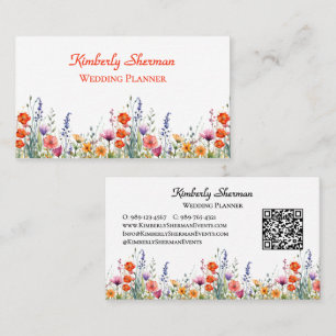Tarjeta De Visita Planificador de Boda de Flores Silvestres Acuarela