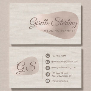 Tarjeta De Visita Planificador de Bodas Abstracto de Lino Beige Neut