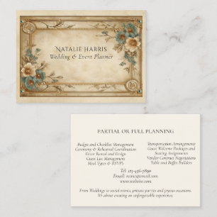 Tarjeta De Visita Planificador de Bodas Art Deco Oro Turquesa
