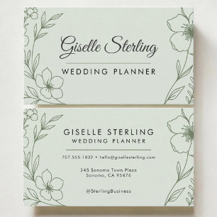 Tarjeta De Visita Planificador de Bodas Botánico Verde Salvia Modern