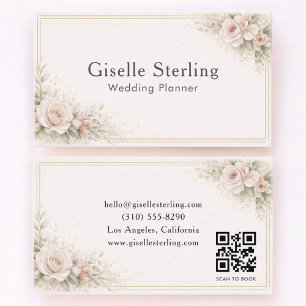 Tarjeta De Visita Planificador de Bodas Código QR Floral Neutral