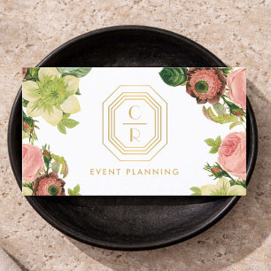 Tarjeta De Visita Planificador de Bodas con Monograma Floral Art Déc