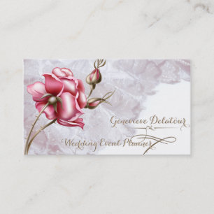 Tarjeta De Visita Planificador de Bodas de Encaje y Rosa Vintage