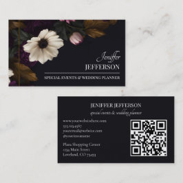 Tarjeta De Visita planificador de bodas de evento floral oscuro