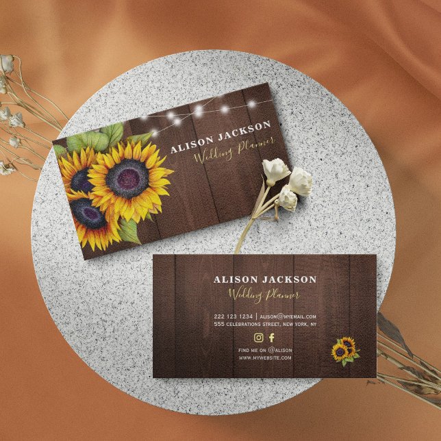 Tarjeta De Visita Planificador de bodas de girasoles rústicos en mad (Subido por el creador)