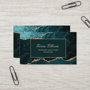 Tarjeta De Visita Planificador de Bodas de Mármol Verde Dorado Elega