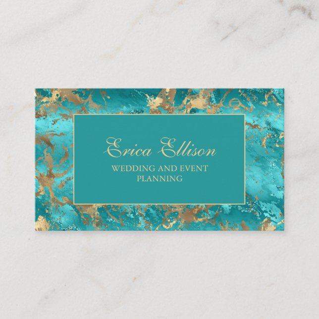Tarjeta De Visita Planificador de Bodas de Oro Turquesa (Anverso)
