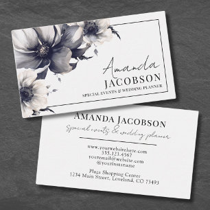 Tarjeta De Visita Planificador de Bodas Elegant Event Floral Blanco 