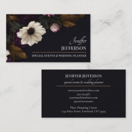 Tarjeta De Visita planificador de bodas evento floral oscuro