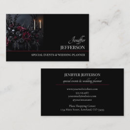 Tarjeta De Visita planificador de bodas evento floral oscuro