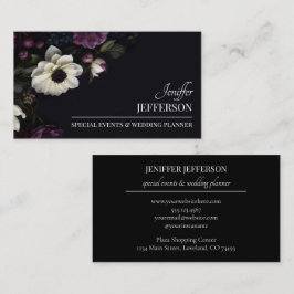 Tarjeta De Visita planificador de bodas evento floral oscuro