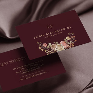 Tarjeta De Visita Planificador de bodas floral burgundy elegante