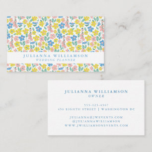 Tarjeta De Visita Planificador de Bodas Floral Moderno Azul Amarillo