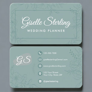 Tarjeta De Visita Planificador de Bodas Floral Verde Turquesa