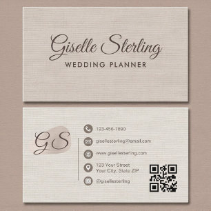 Tarjeta De Visita Planificador de Bodas Lino Beige Moderno Elegante