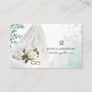 Tarjeta De Visita Planificador de Bodas Moderno Novia Velo Verde