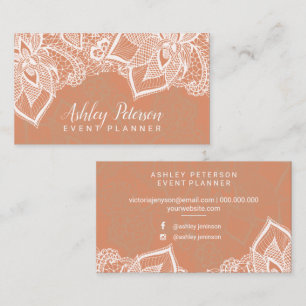 Tarjeta De Visita Planificador de eventos blanco floral del cobre